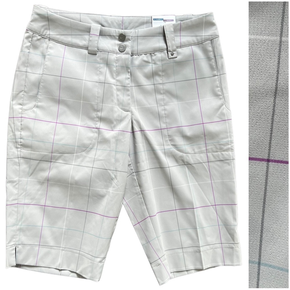 NWT Nike Golf Dri-Fit Light Gray Purple Grid Plaid 12" Shorts Women's size 4